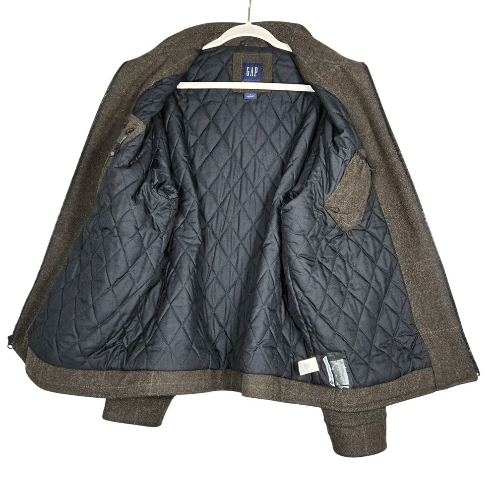 Gap Vintage Mens L Wool Blend Quilted Lined Jacket Brown Plaid Y2K Shacket